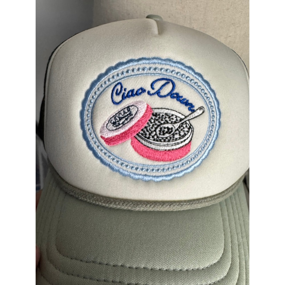 Anthropologie Ciao Down Caviar Trucker Hat Olive Green Mesh Snapback Cap
